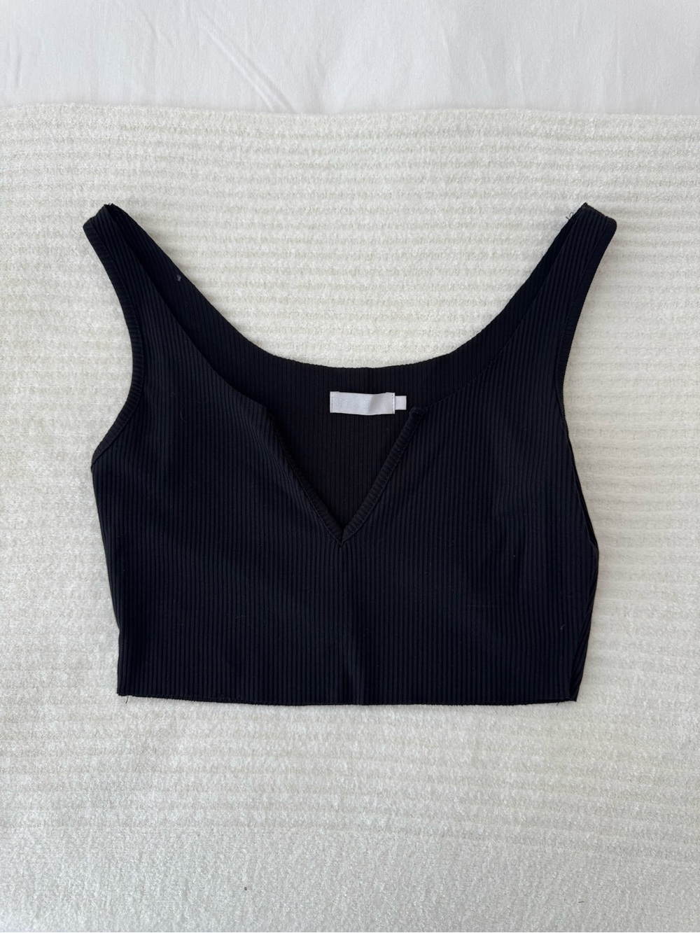 Meshki Black Ribbed V-Neck Crop Top